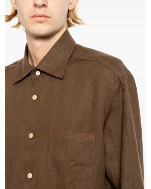 Kiton Linen Patch-Pocket Shirt - Brown