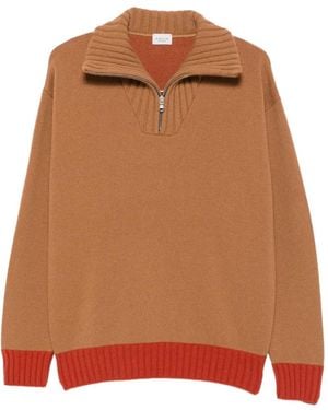 GALLIA Merz Quarter-Zip Ribbed-Trim Jumper - Orange