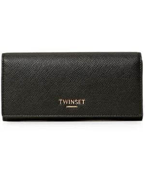 Twinset Wallet With Flap And Logo - Black