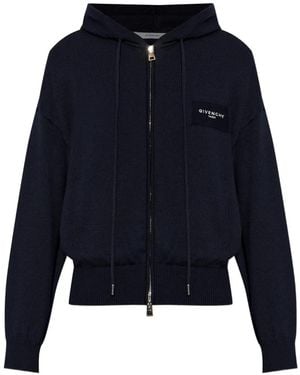 Givenchy Logo-Patch Zip-Up Hoodie - Blue