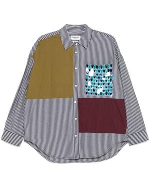 Essentiel Antwerp Sequined Patchwork Striped Cotton Shirt - Grey