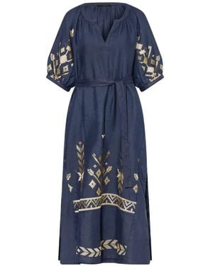 embroidered greek dress Greek Archaic Kori Midi Linen Dress