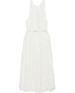 Nissa Pleated Polka-Dot Midi Dress - White