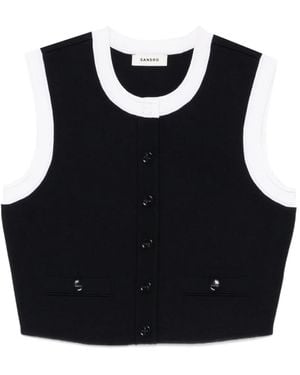Sandro Button-Detail Sleeveless Top - Black