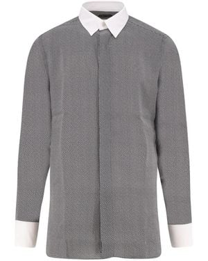 Tom Ford Graphic Sharkskin Print New Fluid Collare And Cuff Contrast Shirt - Grey