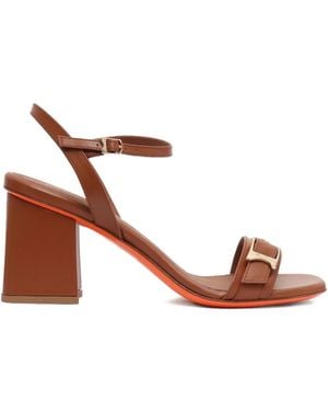 Santoni Block-Heel Buckle-Detail Sandals - Brown