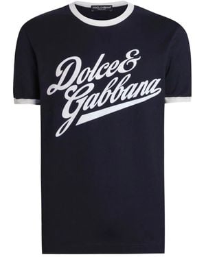 Dolce & Gabbana Logo-Print Ringer T-Shirt - Blue