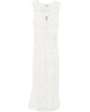 Ganni Floral-Appliqué Maxi Dress - White