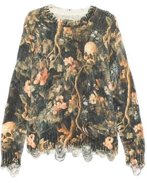 R13 Graphic-Print Raw-Cut Sweater - Green