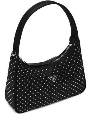 Prada Mini Studded Shoulder Bag - Black