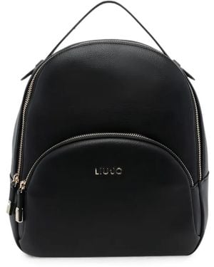 Liu Jo Grained Logo-Plaque Backpack - Black