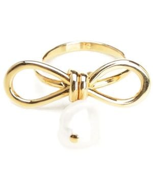 Marni Bow Pearl-Drop Ring - Metallic