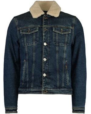 Moorer Sheepskin-Trimmed Denim Jacket - Blue