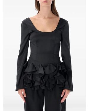 OperaSPORT Vittoria Ruffled Long-Sleeve Top - Black