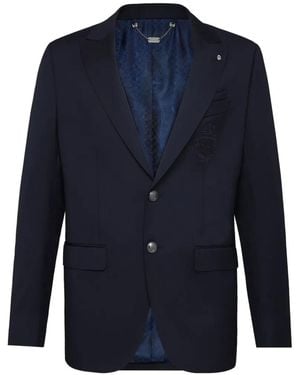 Billionaire Crest-Embroidered Blazer - Blue