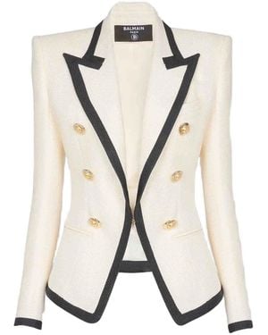 Balmain Padded-Shoulder Double-Breasted Jacket - Natural