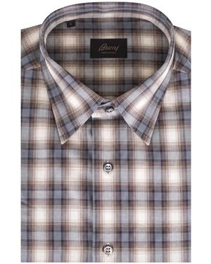 Brioni Geruit Overhemd - Grijs