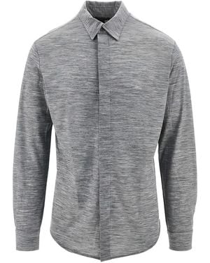 Emporio Armani Logo-Embroidered Wool Shirt - Grey