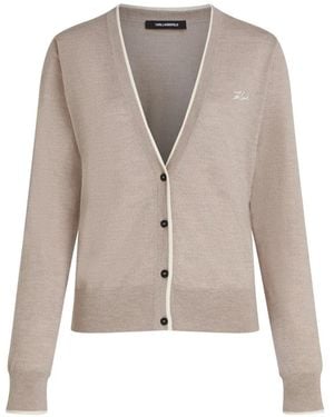 KARL LAGERFELD Logo-Embroidered Merino-Wool Cardigan - Natural