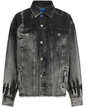 KARL LAGERFELD Bleached Fringed Denim Jacket - Black