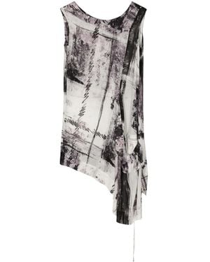 Y's Yohji Yamamoto Haut Asymétrique À Imprimé Abstrait - Gris