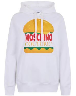 Moschino Hamburger-Print Logo-Print Hoodie - White