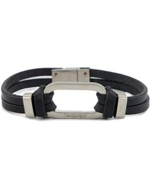 Saint Laurent Oval-Ring Leather Bracelet - Black