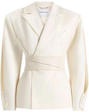 Manière De Voir Marie Twist Sleeve Tailored Blazer With Belt - White