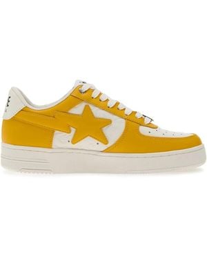 A Bathing Ape Star-Embellished Leather Trainers - Yellow