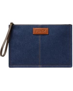 Fendi Bolso De Mano Mediano Con Parche Del Logo - Azul