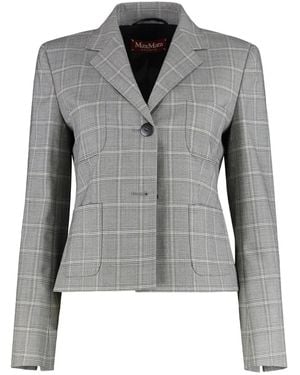 Max Mara Checked Single-Breasted Jacket - Grey