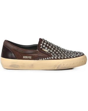 Golden Goose Vce Stud-Embellished Leather Trainers - White