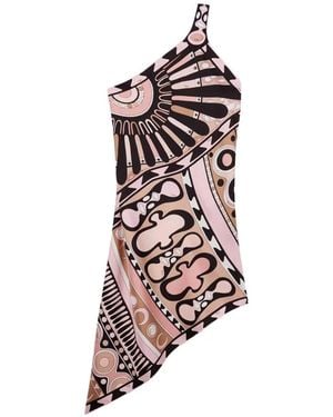 PUCCI Robe Imprimée Soleil À Une Épaule En Soie - White