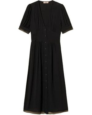 Twinset V-Neck Midi Dress - Black