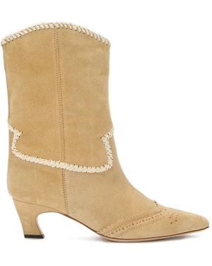 Ermanno Scervino Contrast-Trim Pointed-Toe Boots - Natural