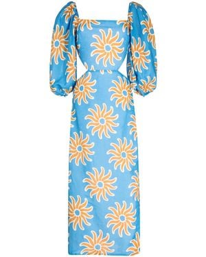 Cala De La Cruz Timbiqui Graphic-Print Linen Dress - Blue