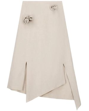Coperni Asymmetrical Linen Midi Skirt With 3D Flower Applique On The Front - White
