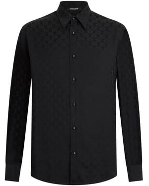 Roberto Cavalli Monogram-Pattern Long-Sleeve Shirt - Black