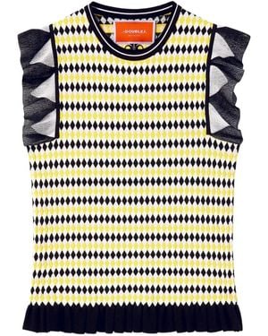 La DoubleJ Checkers Ruffled Short-Sleeve Top - Black