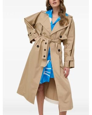 Beatrice B. Double-Breasted Frayed-Edge Trench Coat - Blue