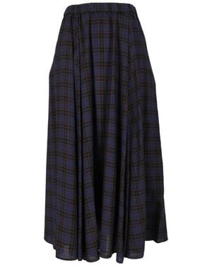 Aspesi Check-Pattern Flared Midi Skirt - Blue