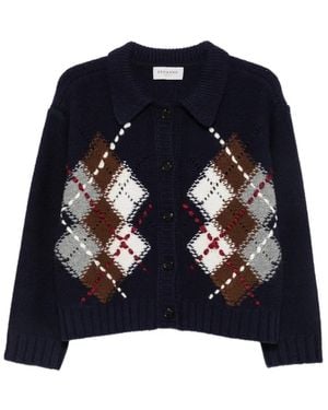 ERMANNO FIRENZE Argyle-Knit Collared Cardigan - Blue