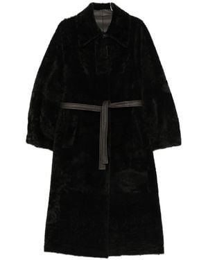 Blancha Belted Shearling Coat - Black