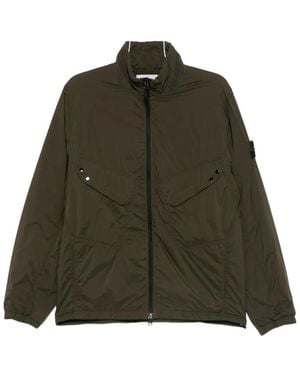 Stone Island Logo-Patch Zip-Up Jacket - Green