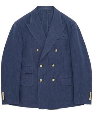 Fortela Travel Double-Breasted Peak-Lapel Blazer - Blue