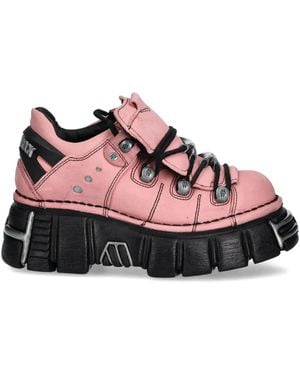New Rock M-120N-C78 Lace-Up Platform Trainers - Pink