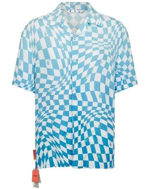 Off-White c/o Virgil Abloh Checkerboard-Print Logo-Embroidered Shirt - Blue