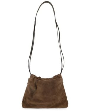 Brunello Cucinelli Suede Drawstring Shoulder Bag - White