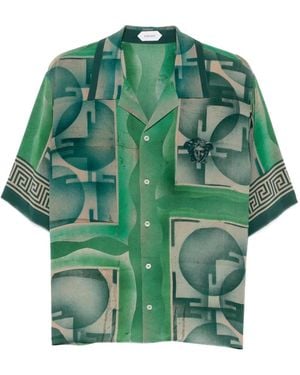 Versace Greca-Print Medusa-Head Shirt - Green