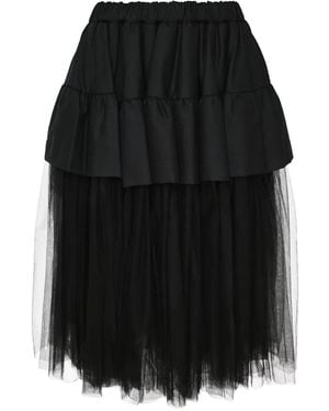 Noir Kei Ninomiya Jupe Mi-Longue Volantée À Empiècements En Tulle - Black